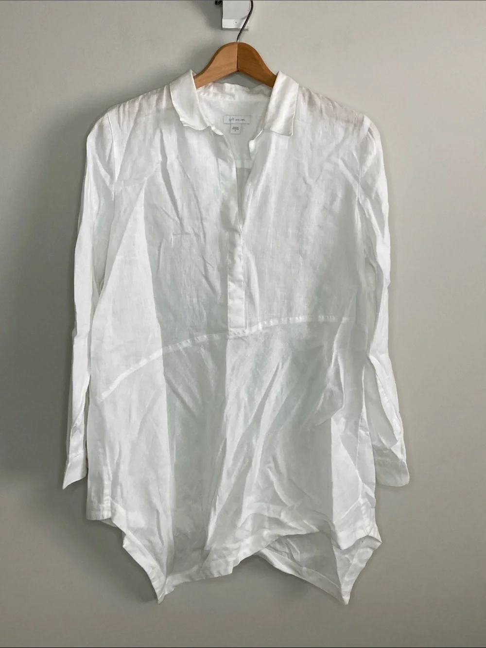 J. Jill White Linen asymmetrical Casual Button-Down Shirt, Women’s Size Small